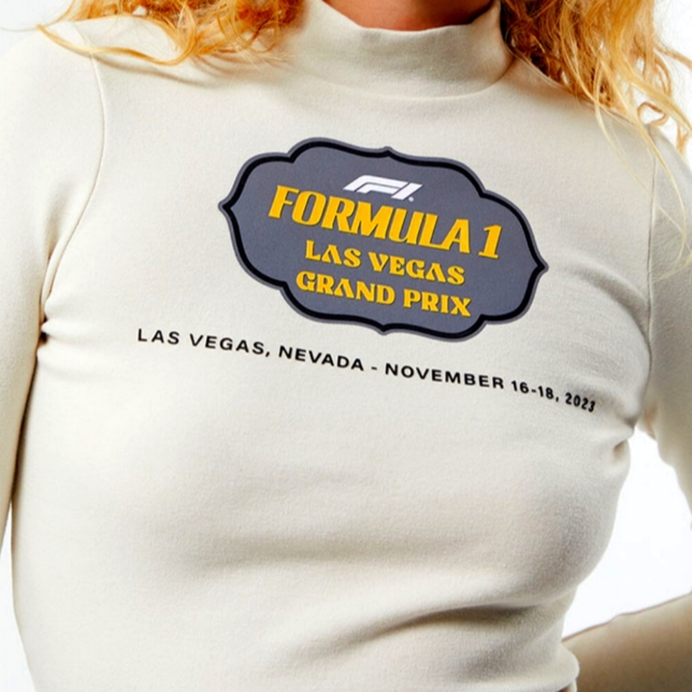 Formula 1 x PacSun Las Vegas Mock Neck Long Sleeve Top, Large, Biege.